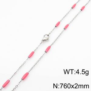 Stainless steel 760x2mm  welding chain minimalist design sense INS style trendy red charm silver necklace - KN232224-Z