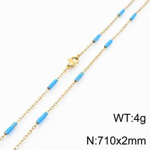 Stainless steel 710x2mm  welding chain minimalist design sense INS style trendy light blue  charm gold necklace - KN232228-Z