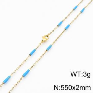 Stainless steel 550x2mm  welding chain minimalist design sense INS style trendy light  blue  charm gold necklace - KN232231-Z
