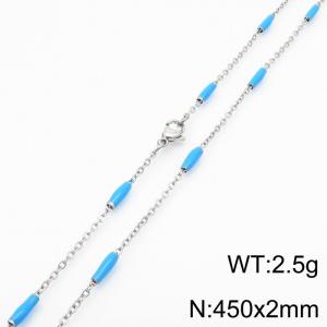 Stainless steel 450x2mm  welding chain minimalist design sense INS style trendy light  blue  charm silver necklace - KN232233-Z