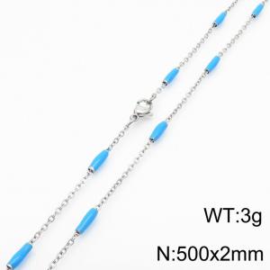 Stainless steel 500x2mm  welding chain minimalist design sense INS style trendy light  blue  charm silver necklace - KN232234-Z
