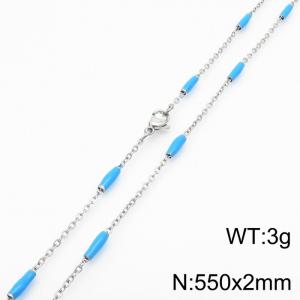 Stainless steel 550x2mm  welding chain minimalist design sense INS style trendy light blue  charm silver necklace - KN232235-Z