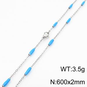 Stainless steel 600x2mm  welding chain minimalist design sense INS style trendy light  blue  charm silver necklace - KN232236-Z
