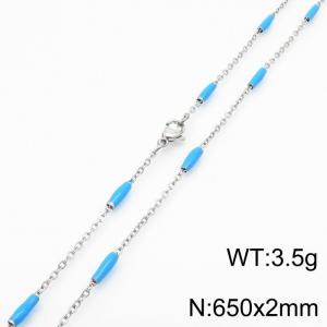 Stainless steel 650x2mm  welding chain minimalist design sense INS style trendy light  blue  charm silver necklace - KN232237-Z