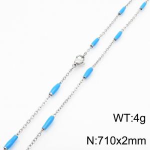 Stainless steel 710x2mm  welding chain minimalist design sense INS style trendy light  blue  charm silver necklace - KN232238-Z