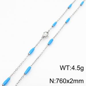 Stainless steel 760x2mm  welding chain minimalist design sense INS style trendy light blue charm silver  necklace - KN232239-Z