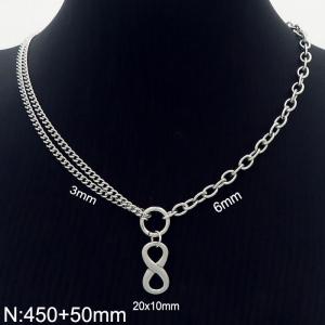 450mm Women Silver Color Stainless Steel Double Style Chains Necklace with Infinity Mark Charm - KN232439-Z