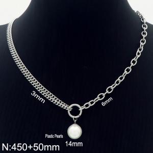 450mm Women Silver Color Stainless Steel Double Style Chains Necklace with Shell Pearl - KN232441-Z