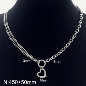 450mm Heart Two Different Chains Stainless Steel Necklace Jewelry For Women - KN232442-Z
