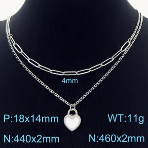 Fashion Drop Glue White Heart Layered Necklaces Women's Stainless Steel Choker Necklace - KN232639-Z