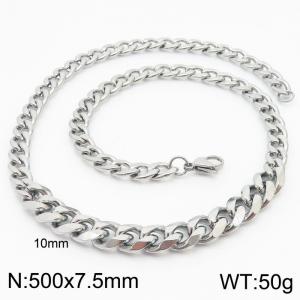 Stianless Steel 7.5mm Silver Color Cuban Chain with 10mm SIlver Cuban Chain Necklace - KN232653-Z