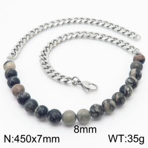 Stianless Steel 7mm Silver Color Cuban Chain with 8mm Howlite Beads Necklace - KN232656-Z