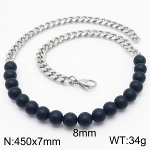 Stianless Steel 7mm Silver Color Cuban Chain with 8mm Matte Onyx Necklace - KN232660-Z