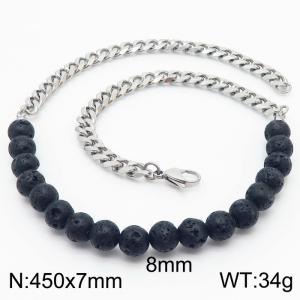 Stianless Steel 7mm Silver Color Cuban Chain with 8mm Lava Necklace - KN232664-Z