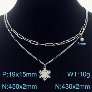 450mm Women Silver Color Stainless Steel Double Style Chains Necklace with Cartoon Bell&Snowflake Pendants - KN232667-Z