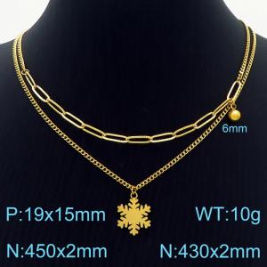 450mm Women Gold-Plated Stainless Steel Double Style Chains Necklace with Cartoon Bell&Snowflake Pendants - KN232668-Z