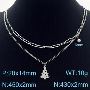 450mm Women Silver Color Stainless Steel Double Style Chains Necklace with Cartoon Bell&Christmas Tree Pendants - KN232669-Z