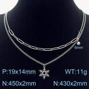 450mm Women Silver Color Stainless Steel Double Style Chains Necklace with Cartoon Bell&Delicate Snowflake Pendant - KN232671-Z