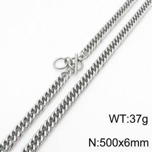 Stainless steel 500x6mm cuban chain circle clasp classic silver necklace - KN232749-ZZ