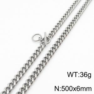 Stainless steel 500x6mm cuban chain circle clasp classic silver necklace - KN232750-ZZ