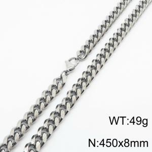 Stainless steel 450x8mm  cuban chain lobster clasp classic silver necklace - KN232765-ZZ