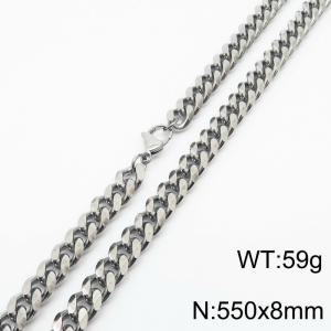 Stainless steel 550x8mm  cuban chain lobster clasp classic silver necklace - KN232767-ZZ
