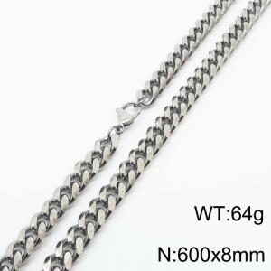 Stainless steel 600x8mm  cuban chain lobster clasp classic silver necklace - KN232768-ZZ