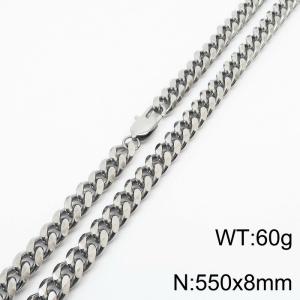 Stainless steel 550x8mm cuban chain special clasp classic silver necklace - KN232774-ZZ