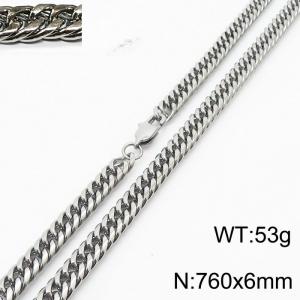 760X6mm Men Cuban Chain Necklace with Rectangular Lobster Clasp - KN232806-ZZ