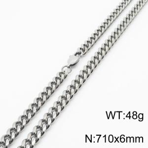 6mm Silver Color Stainless Steel Cuban Link Chain Long Necklace For Men - KN232847-ZZ