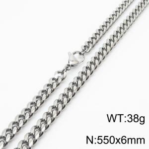6mm Silver Color Stainless Steel Cuban Link Chain Long Necklace For Men - KN232851-ZZ
