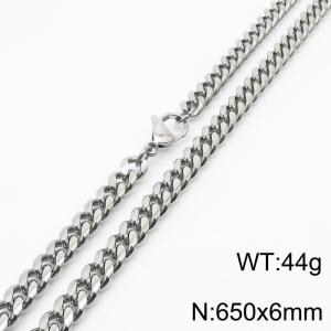 6mm Silver Color Stainless Steel Cuban Link Chain Long Necklace For Men - KN232853-ZZ
