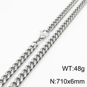 6mm Silver Color Stainless Steel Cuban Link Chain Long Necklace For Men - KN232854-ZZ