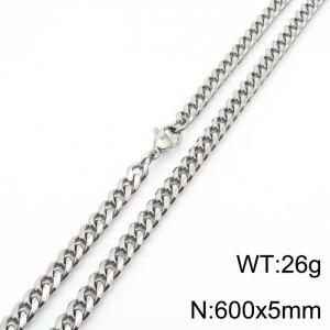 5mm Silver Color Stainless Steel Cuban Link Chain Long Necklace For Men - KN233049-ZZ
