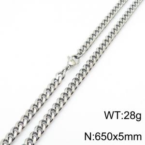 5mm Silver Color Stainless Steel Cuban Link Chain Long Necklace For Men - KN233050-ZZ