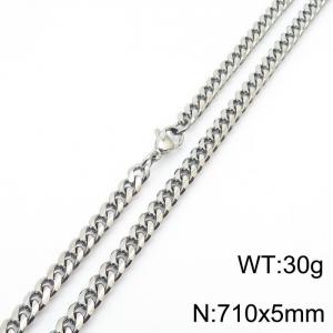 5mm Silver Color Stainless Steel Cuban Link Chain Long Necklace For Men - KN233051-ZZ