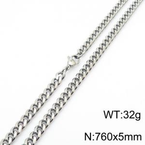 5mm Silver Color Stainless Steel Cuban Link Chain Long Necklace For Men - KN233052-ZZ
