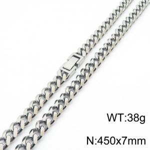 Stainless steel 450x7mm cuban chain fashional clasp classic silver necklace - KN233053-ZZ
