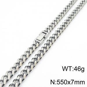 Stainless steel 550x7mm cuban chain fashional clasp classic silver necklace - KN233055-ZZ