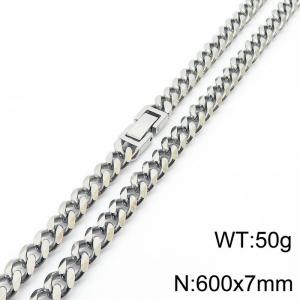 Stainless steel 600x7mm cuban chain fashional clasp classic silver necklace - KN233056-ZZ