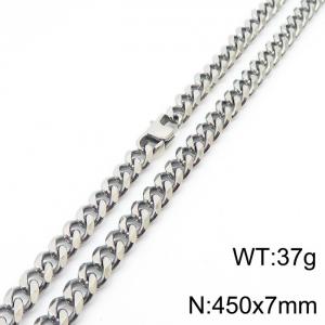 Stainless steel 450x7mm cuban chain special clasp classic silver necklace - KN233060-ZZ