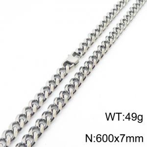Stainless steel 600x7mm cuban chain special clasp classic silver necklace - KN233063-ZZ