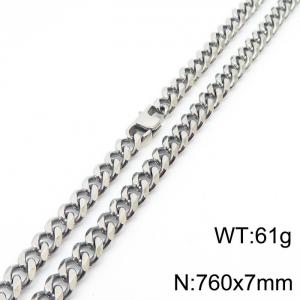 Stainless steel 760x7mm cuban chain special clasp classic silver necklace - KN233066-ZZ
