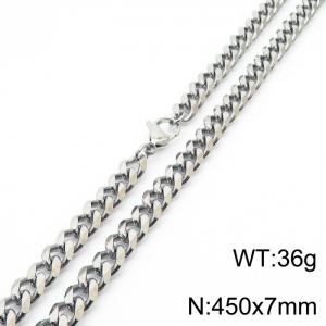 Stainless steel 450x7mm cuban chain lobster clasp classic silver necklace - KN233067-ZZ