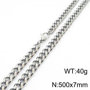 Stainless steel 500x7mm cuban chain lobster clasp classic silver necklace - KN233068-ZZ
