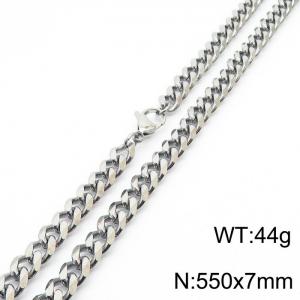 Stainless steel 550x7mm cuban chain lobster clasp classic silver necklace - KN233069-ZZ