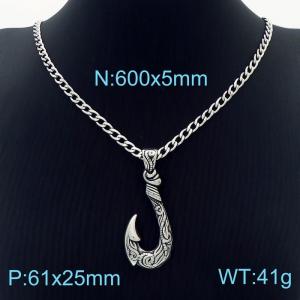 Men 600X5mm Stainless Steel Cuban Necklace with Gothic Snake Patterns Hook Pendant - KN233164-KFC