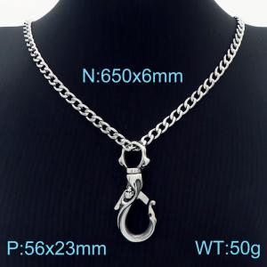 Men 650X6mm Stainless Steel Cuban Necklace with Punk Skull Lobster Clasp Pendant - KN233165-KFC