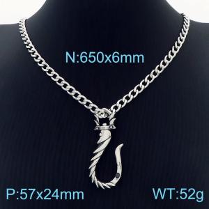 Men 650X6mm Stainless Steel Cuban Necklace with Punk Hook Pendant - KN233166-KFC