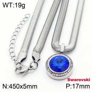 Stainless steel 450X5mm  snake chain with swarovski crystone circle pendant fashional silver necklace - KN233362-K